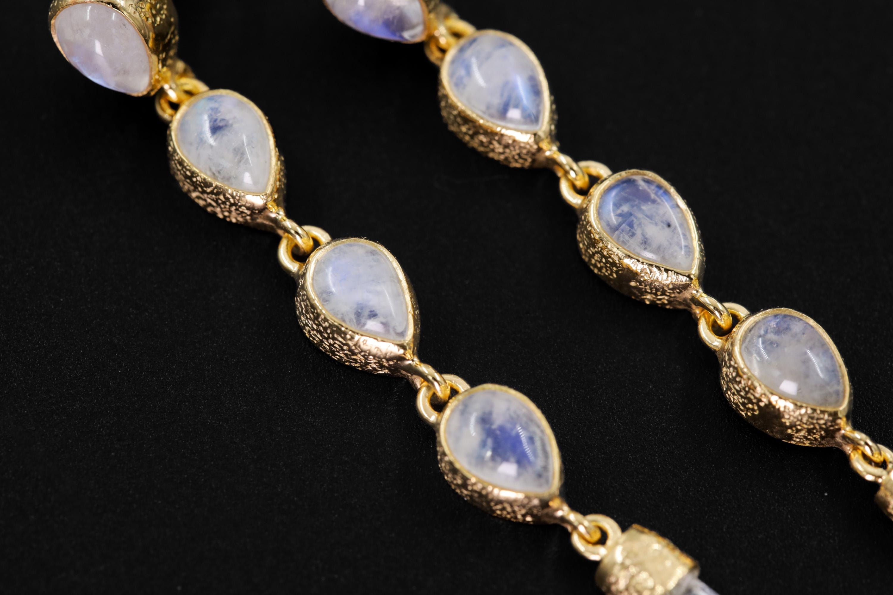 Teardrop Blue Moonstone & Raw Clear Quartz Earring Stud, Sand Textured Sterling Silver, 18K Gold Plated 3 Micron, Crown Chakra, Jewelry Gift