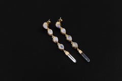 Blue Moonstone Quartz Drop Earrings, Gold Plated Sterling Silver