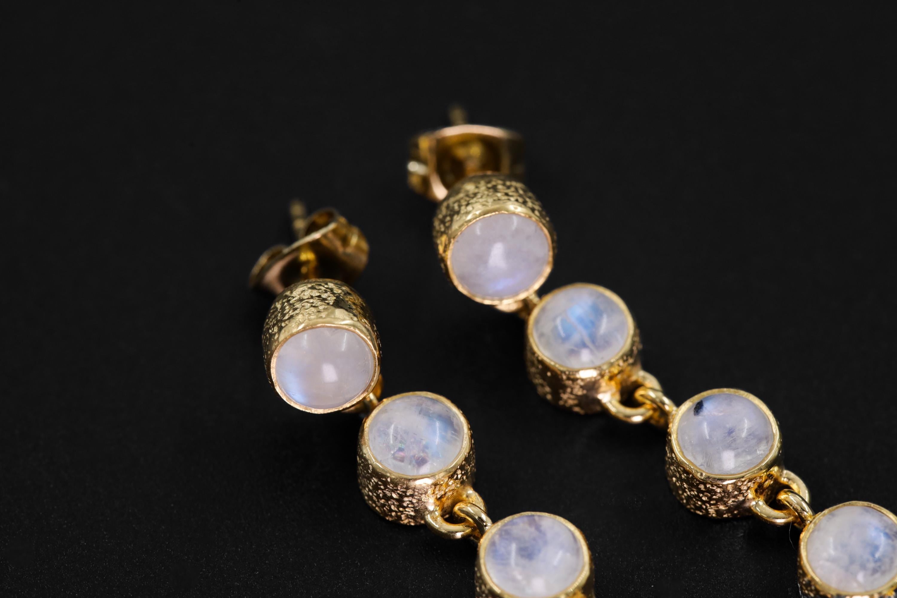 Round Blue Moonstone & Raw Clear Quartz Earrings Sand Textured Sterling Silver 18K Gold Plated 3 Micron Cancer Zodiac Spiritual Jewelry Gift