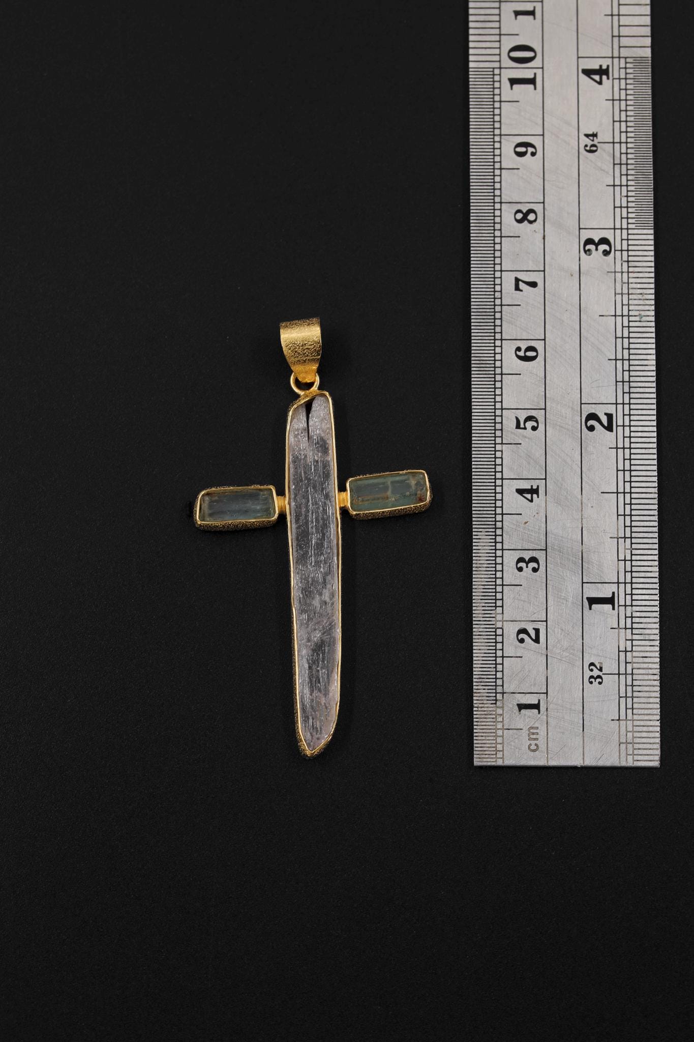 Pink Kunzite Cross Pendant, Aquamarine, 925 Silver With 18k Gold Plated, Spiritual Jewelry, Organic Texture, Heart Healing, Unique Gift