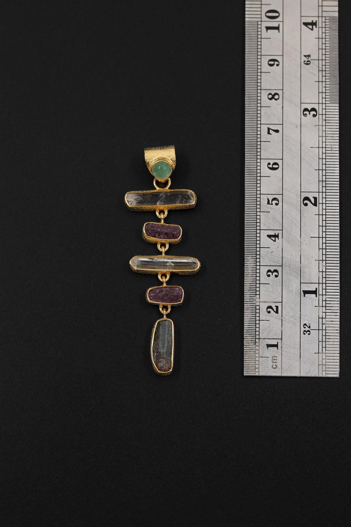 Aquamarine Ruby Petroleum Quartz Pendant, 925 Silver 18k Gold Plated, DT Raw Crystals, Chakra Talisman Jewelry, Gift for Her
