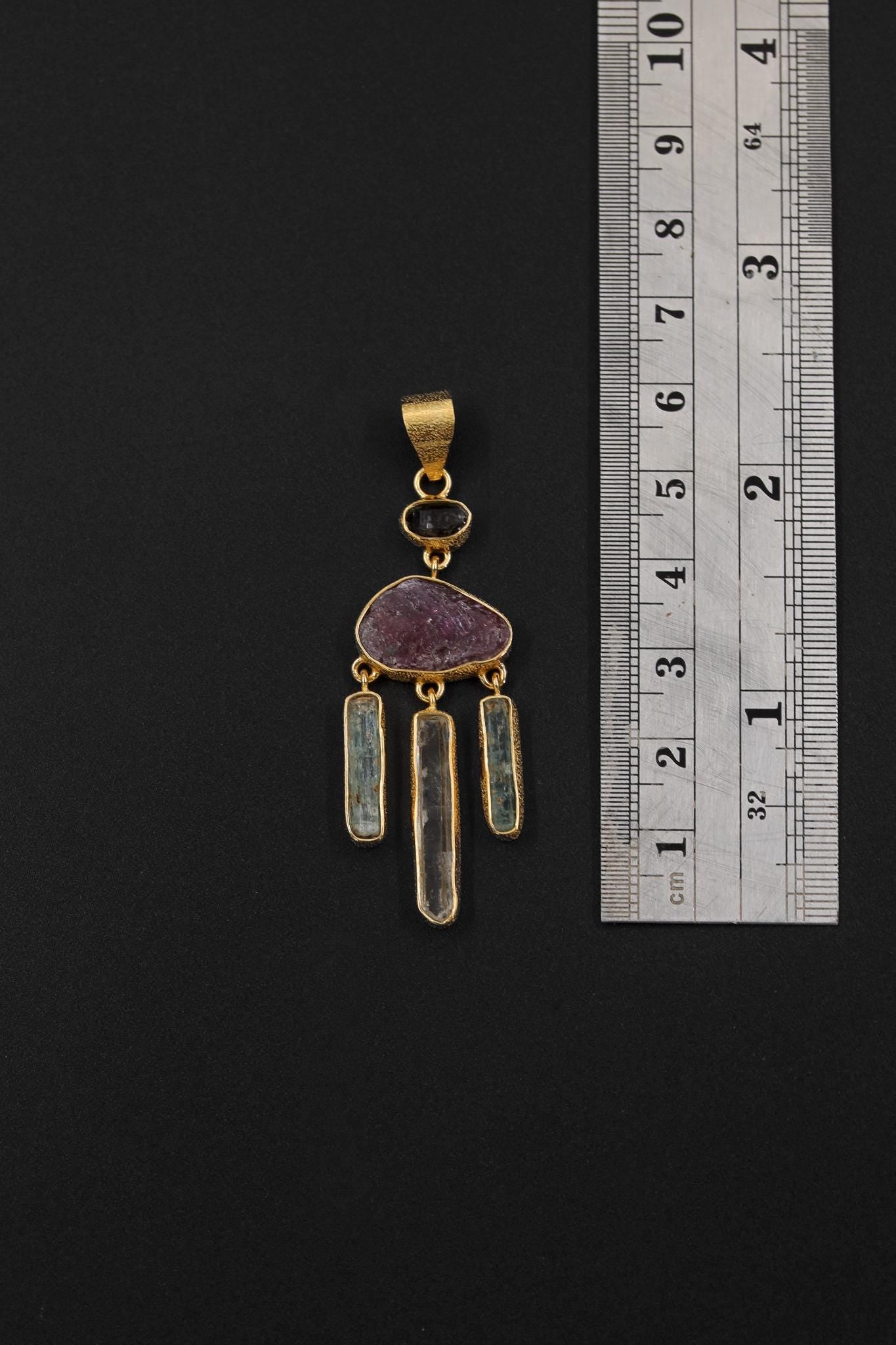 Ruby Aquamarine Quartz Dreamcatcher Pendant, Petroleum Quartz Talisman, 18k Gold Over 925 Silver, Heart & Throat Chakra Healing Gift