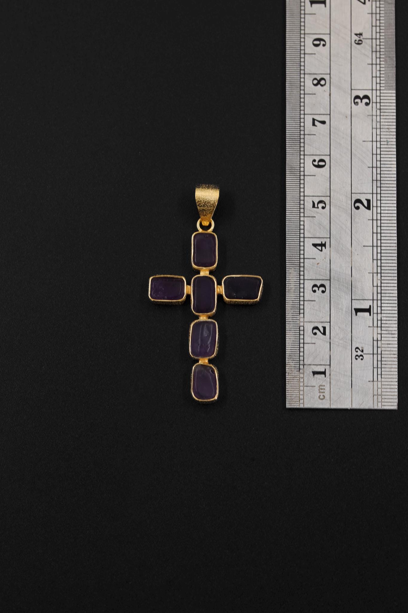Amethyst Cross Pendant, Raw Square Gemstones, 925 Silver 18K Gold Plated, Spiritual Necklace, Organic Finish, Chakra Healing Gift
