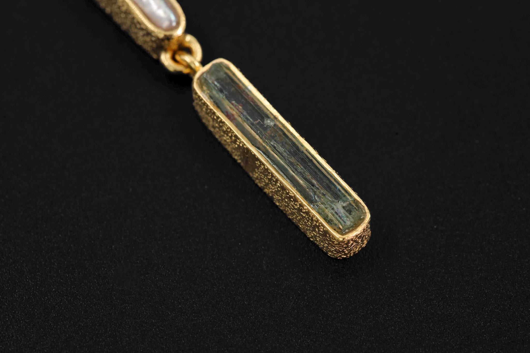 Raw Aquamarine Pearl Cross Pendant, 18k Gold Plated Silver