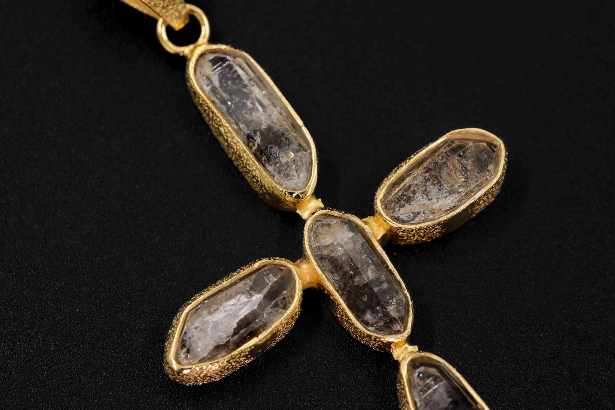 Petroleum Smoky Quartz Cross, 925 Silver, 18K Gold Plated, Raw Crystal Talisman, Spiritual Jewelry, Organic Textured Cross Pendant