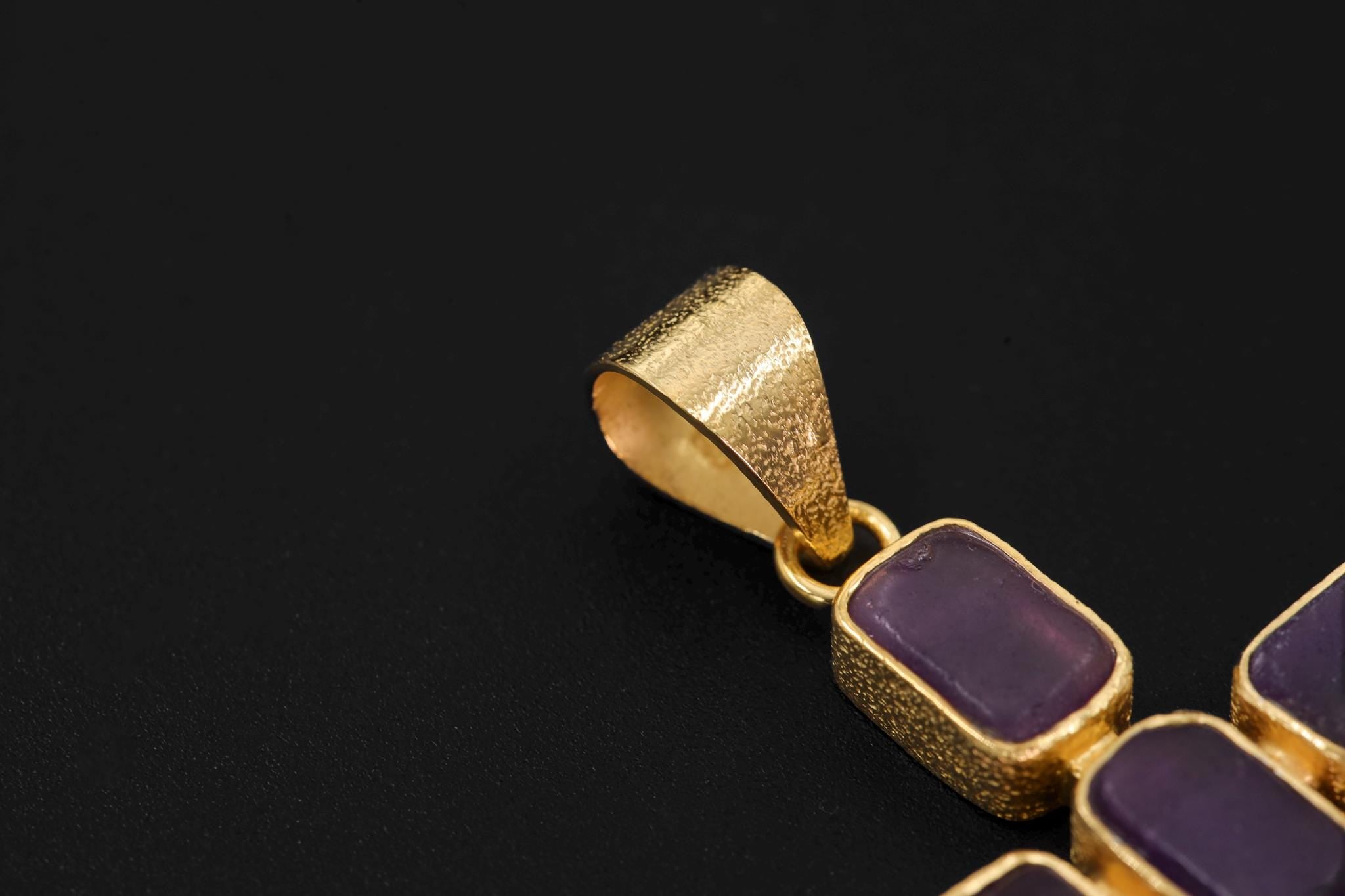 Amethyst Cross Pendant, Raw Square Gemstones, 925 Silver 18K Gold Plated, Spiritual Necklace, Organic Finish, Chakra Healing Gift