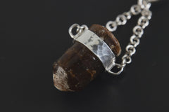 Earthen Bullet Brown Tourmaline - Sterling Silver Crystal Pendant - Hammered Textured & High Polish Finish