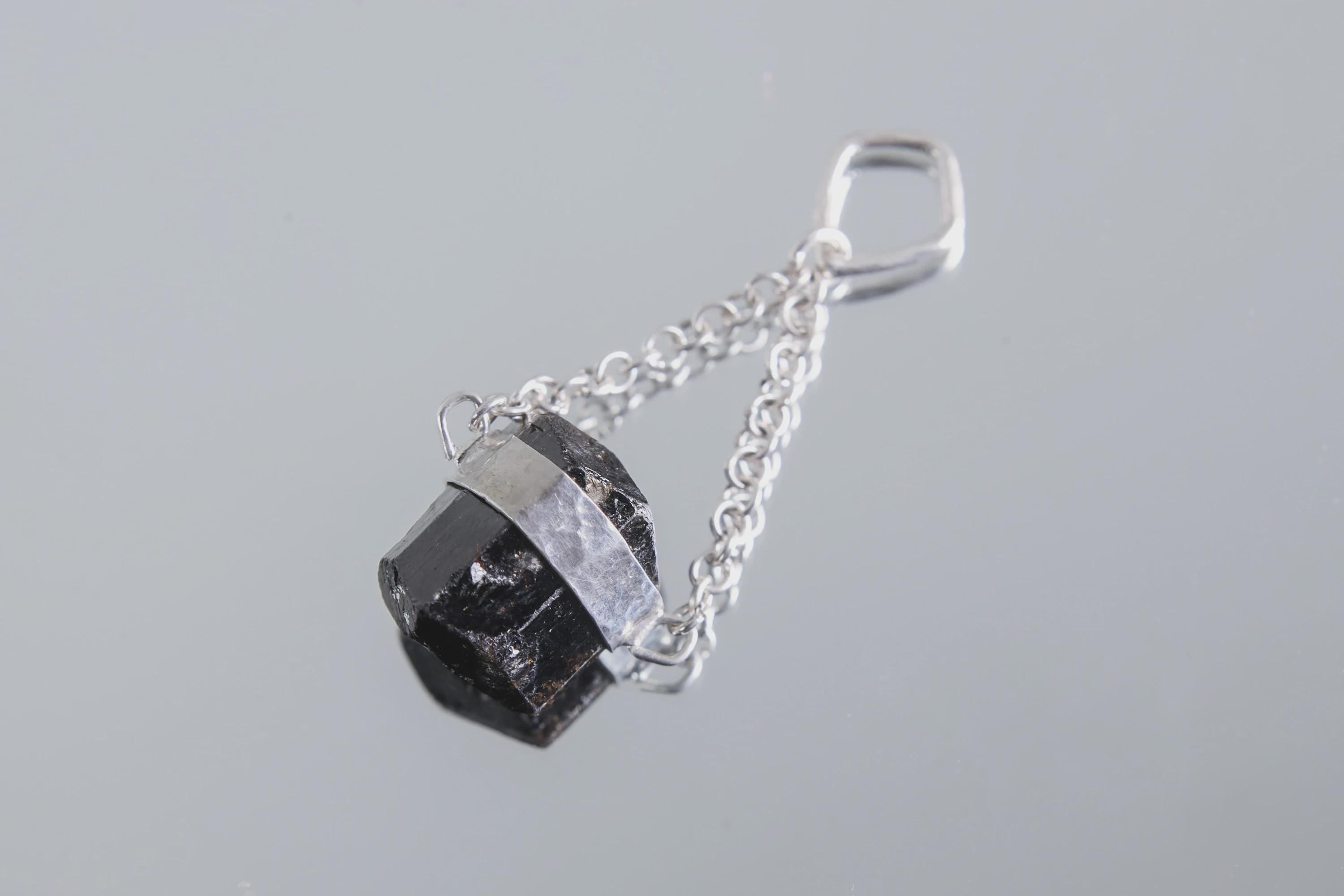 Double Terminated Black Tourmaline Pendant, Wrapped Textured Silver, Sterling Silver Crystal Charm, Protective Energy
