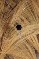 Shungite Moonstone Dangle Pendant, 925 Sterling Silver, Organic Texture