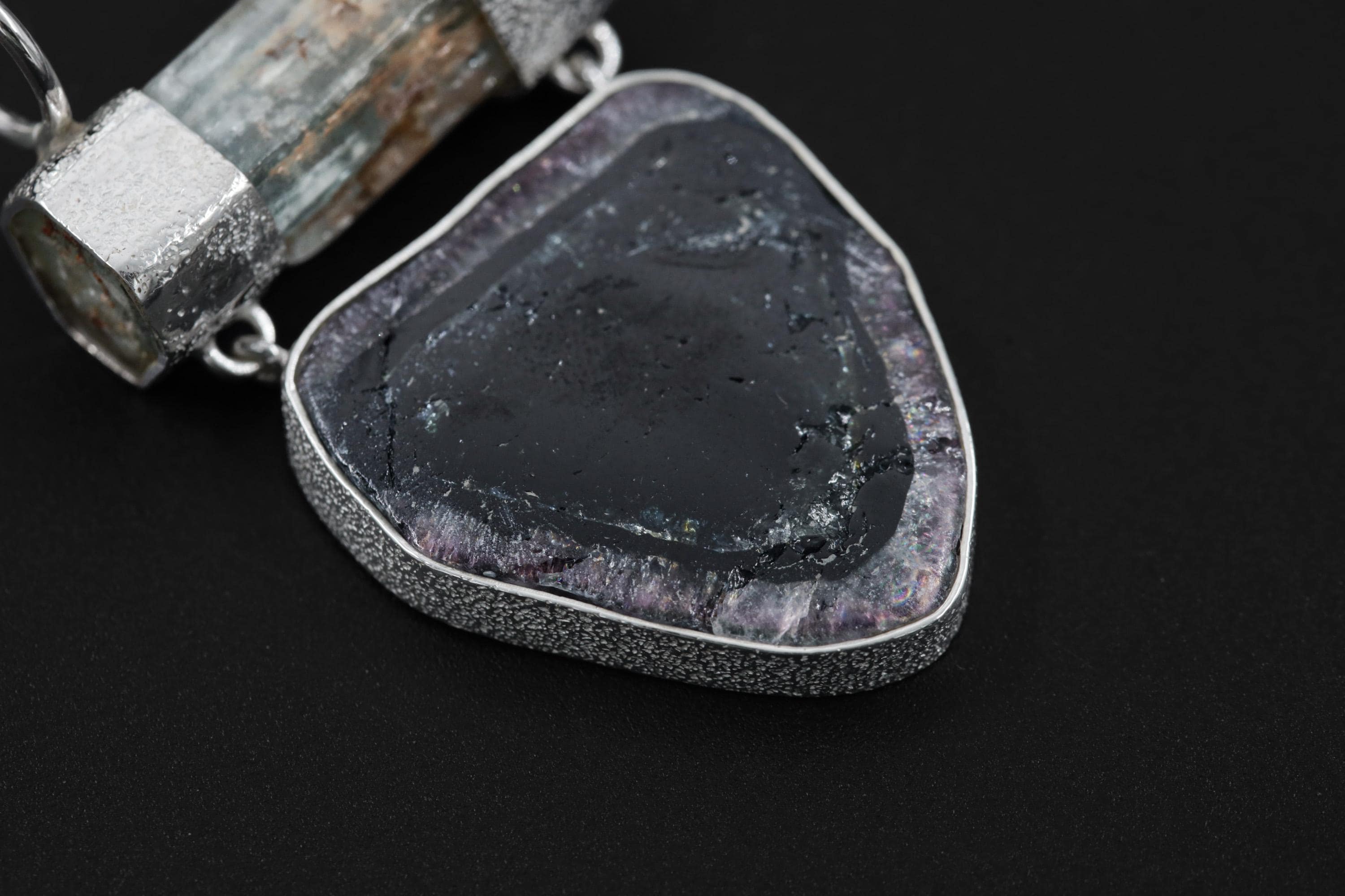 Aquamarine Watermelon Tourmaline Pendant, 925 Silver, Raw Crystal Jewelry, Shield Pendant, Double Bail, High Shine, Boho Gemstone Gift