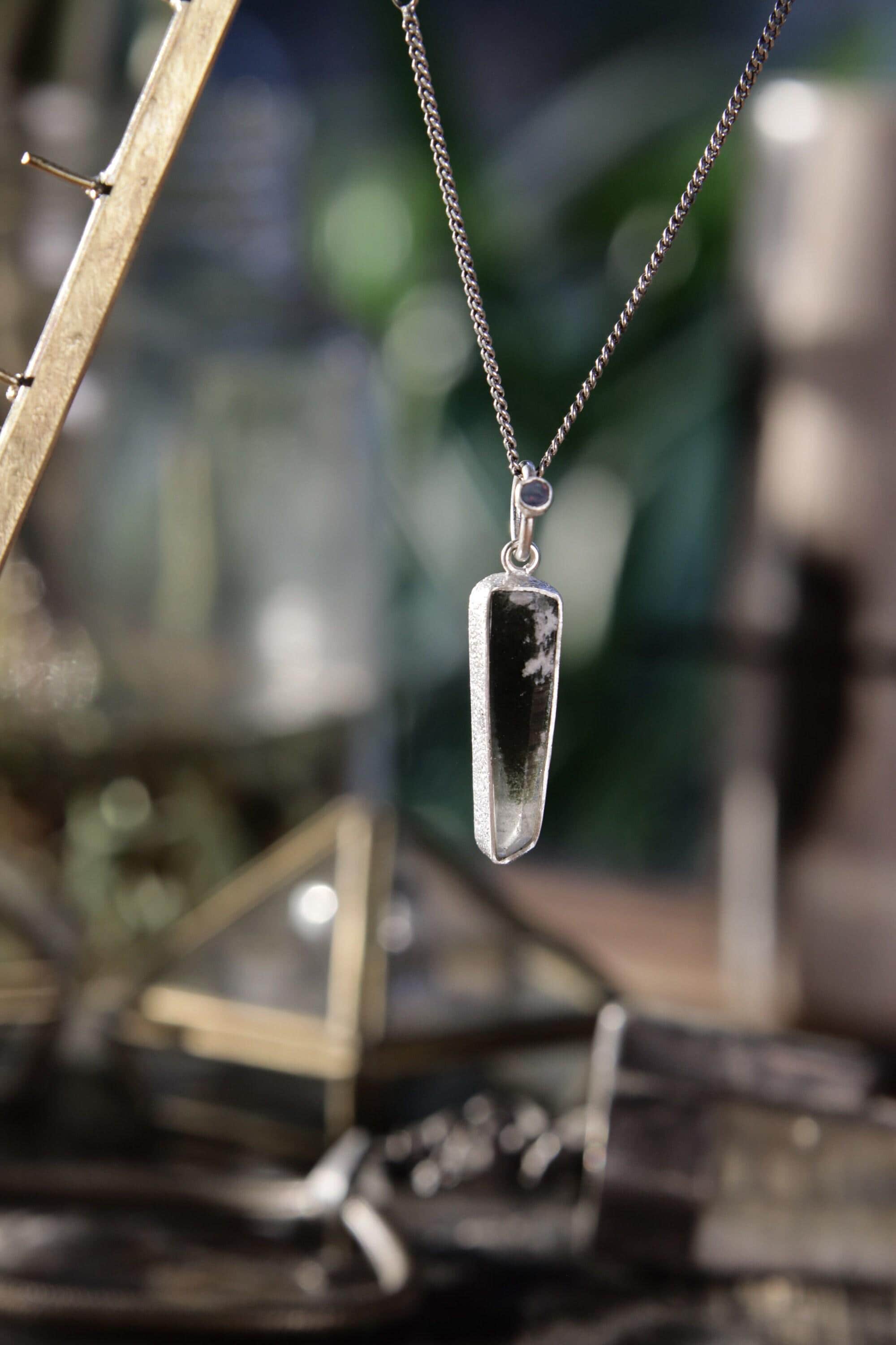 Sterling Silver Pendant with Himalayan Chlorite Quartz with White Rutile and Opal - High Shine & Sand Textured - NO/01