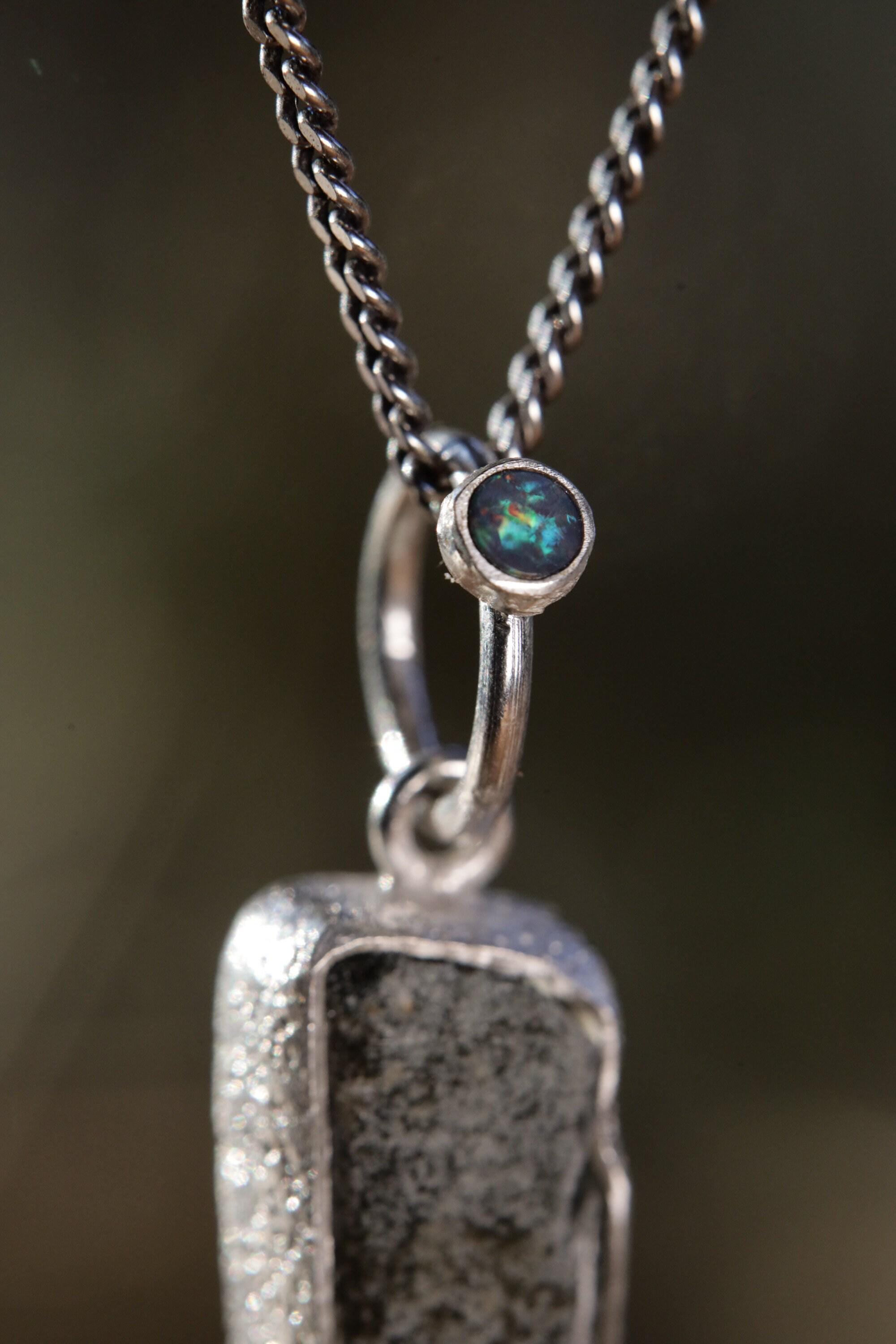 Himalayan Quartz Opal Pendant 925 Sterling Silver High Shine Sand Texture Crown Chakra Crystal Necklace Gift
