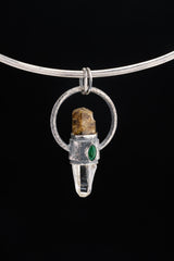 Brown Tourmaline Emerald Quartz, Raw Tourmaline, Lemurian Quartz Crystal Necklace Oxidized 925 Sterling Silver Chakra Healing Unique Gift
