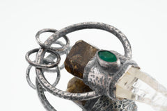 Brown Tourmaline Emerald Quartz, Raw Tourmaline, Lemurian Quartz Crystal Necklace Oxidized 925 Sterling Silver Chakra Healing Unique Gift