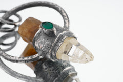 Oxidized Sterling Silver Tourmaline Emerald Quartz Pendant: Chakra Healing Necklace