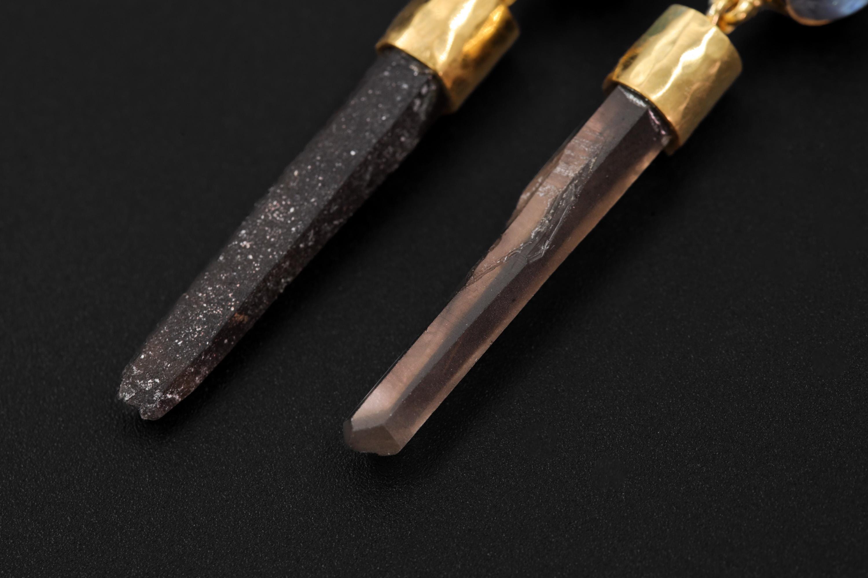 Blue Moonstone Smoky Quartz Dangle Earrings, 18K Gold Plated Silver