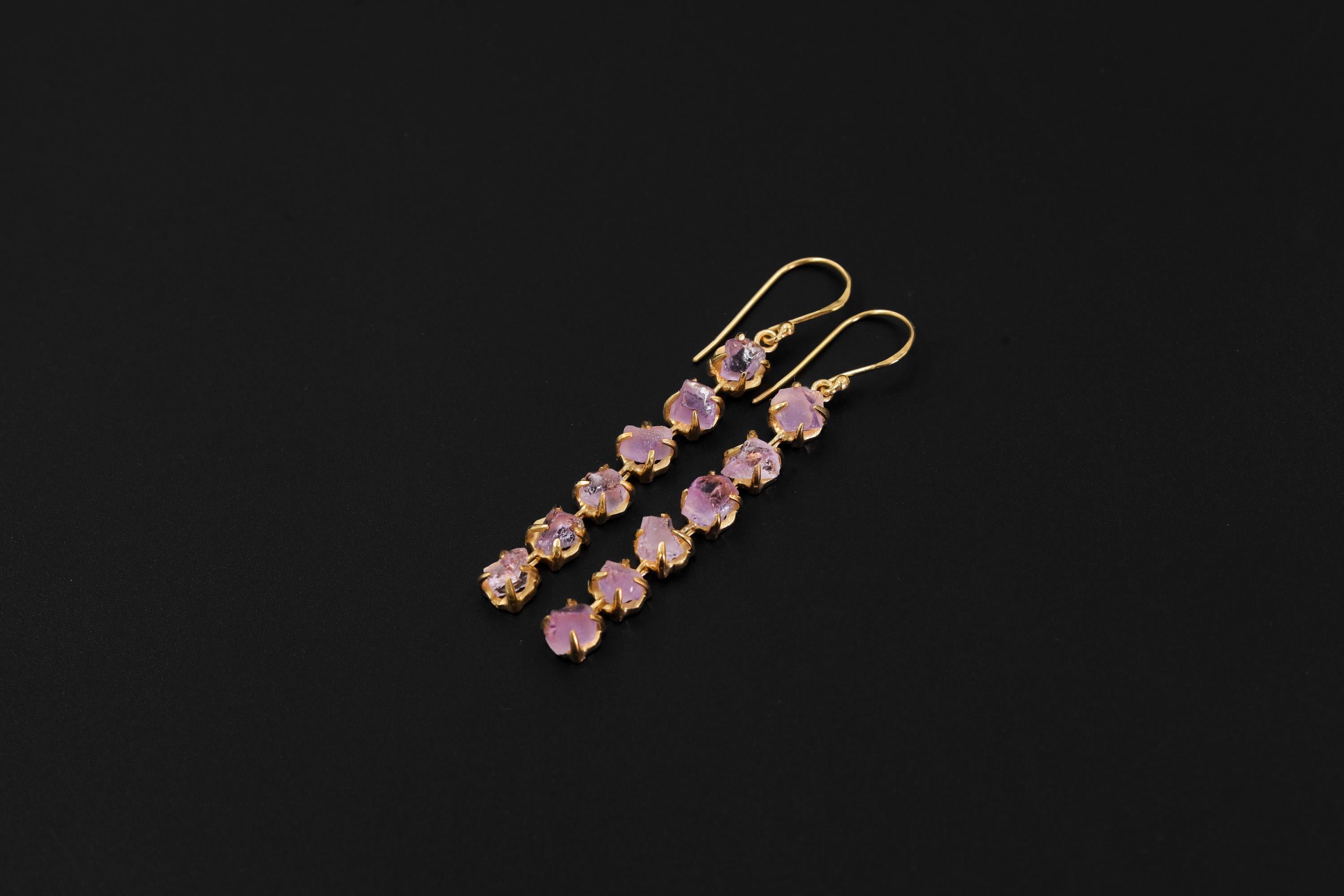 Amethyst Dangle Earrings, Raw Purple Gemstone, 18K Gold Plated 925 Silver, Long Statement Earrings, Healing Crystal Jewelry Gift