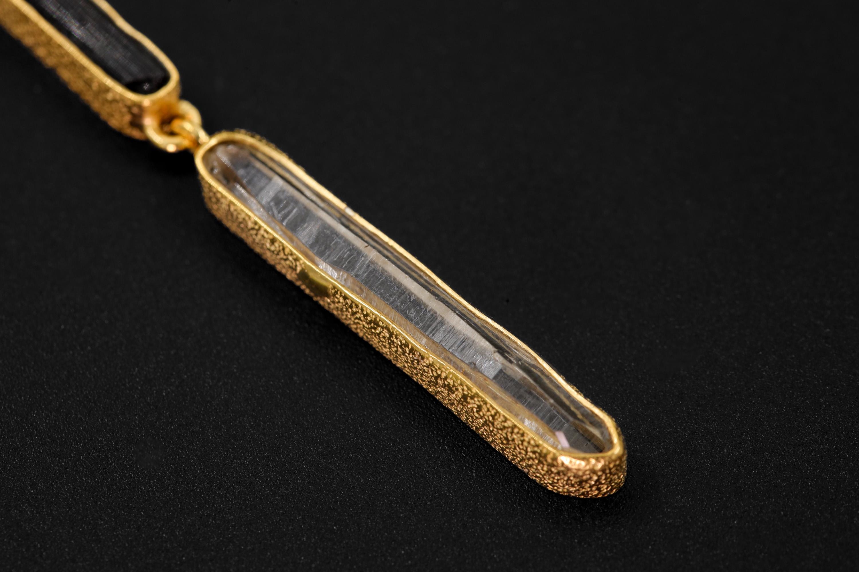 Aquamarine Black Tourmaline Clear Quartz Cross Pendant, 18K Gold Plated 925 Silver, Spiritual Protection Necklace, Healing Crystal Jewelry