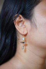 Blue Apatite Petroleum Quartz Earrings, 925 Silver Gold Plated, Dangle Raw Crystal Jewelry, Crown Chakra, Organic Boho Statement Gift