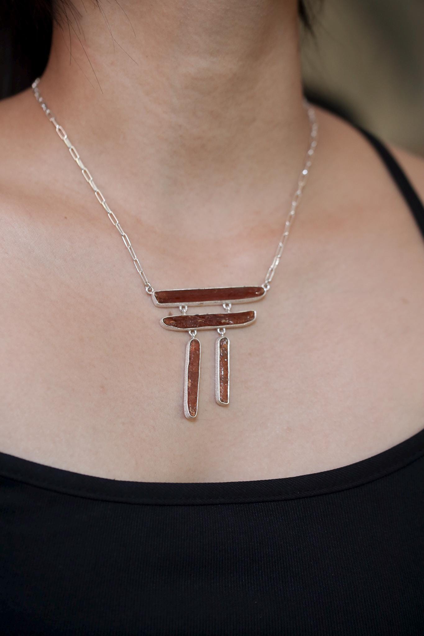 Red Gem Kyanite Sticks With Mica 925 Silver, Boho Raw Crystal Jewelry, Organic Textured Finish, Powerful Stone Pendant, Unique Gift