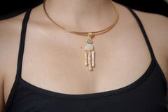 Aquamarine Moonstone Pearl Pendant, 925 Gold Plated Talisman, Raw Stick Pearls, Dreamcatcher Necklace, Crown Chakra, Ocean Energy Gift