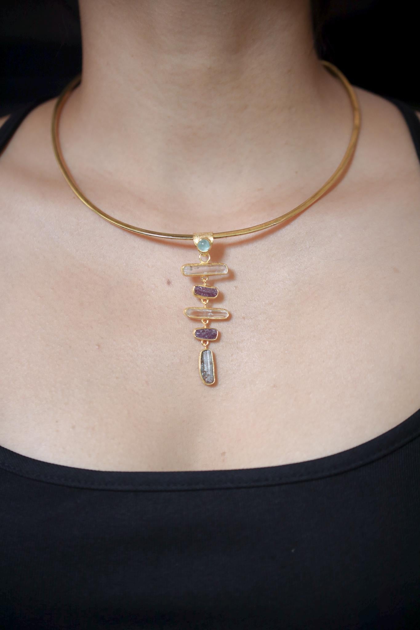 Aquamarine Ruby Petroleum Quartz Pendant, 925 Silver 18k Gold Plated, DT Raw Crystals, Chakra Talisman Jewelry, Gift for Her
