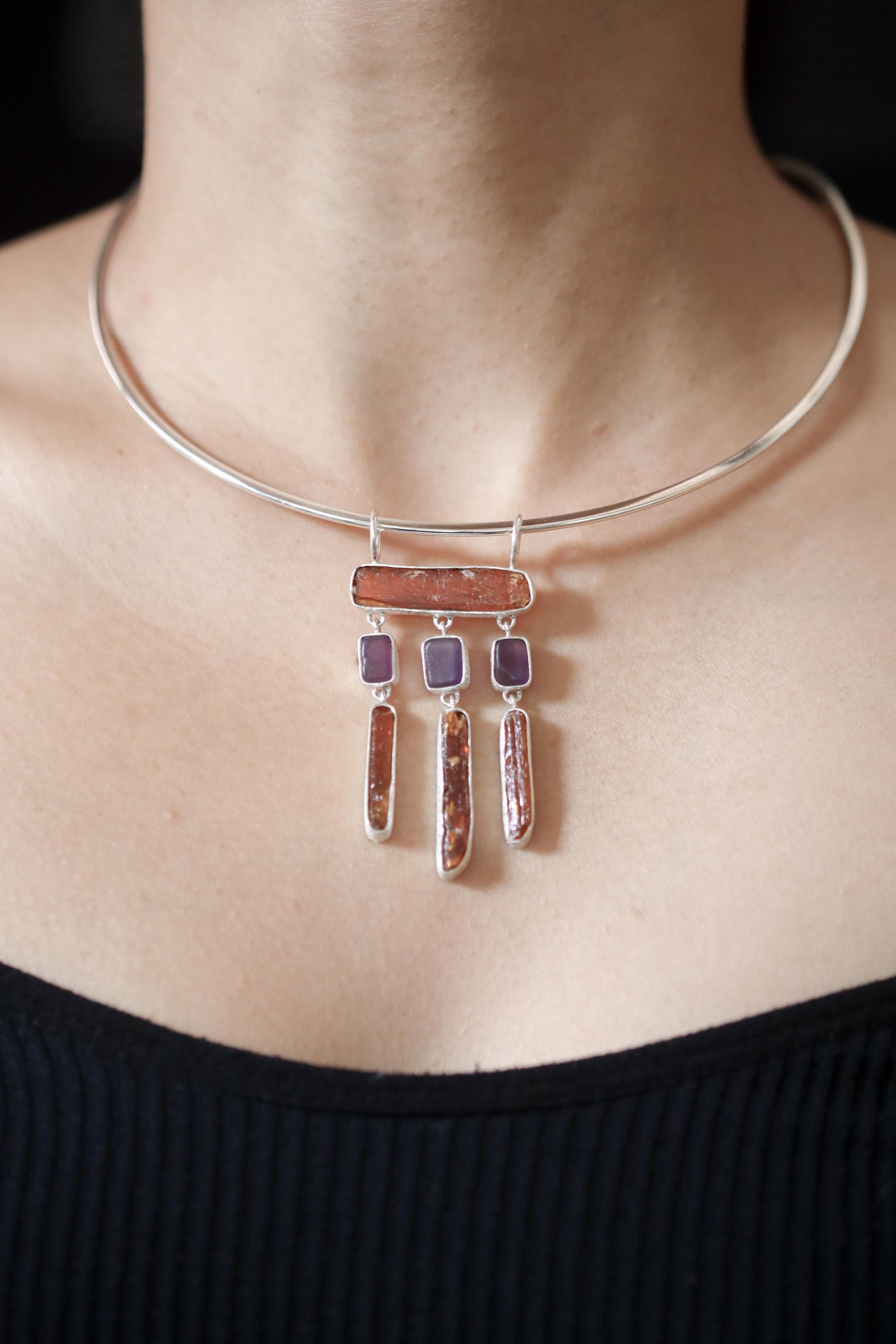 Red Kyanite Amethyst Pendant: 925 Sterling Silver Amulet