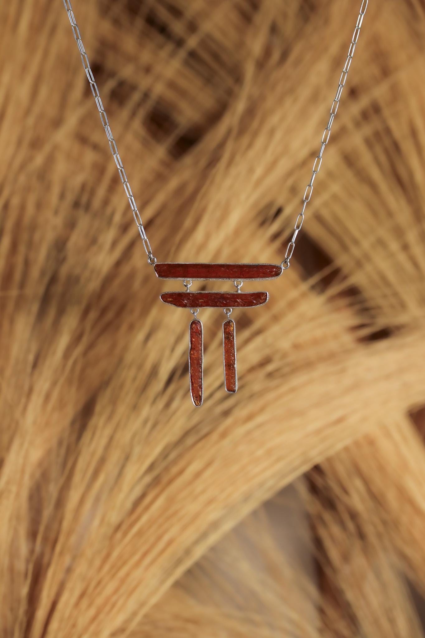 Red Gem Kyanite Sticks With Mica 925 Silver, Boho Raw Crystal Jewelry, Organic Textured Finish, Powerful Stone Pendant, Unique Gift