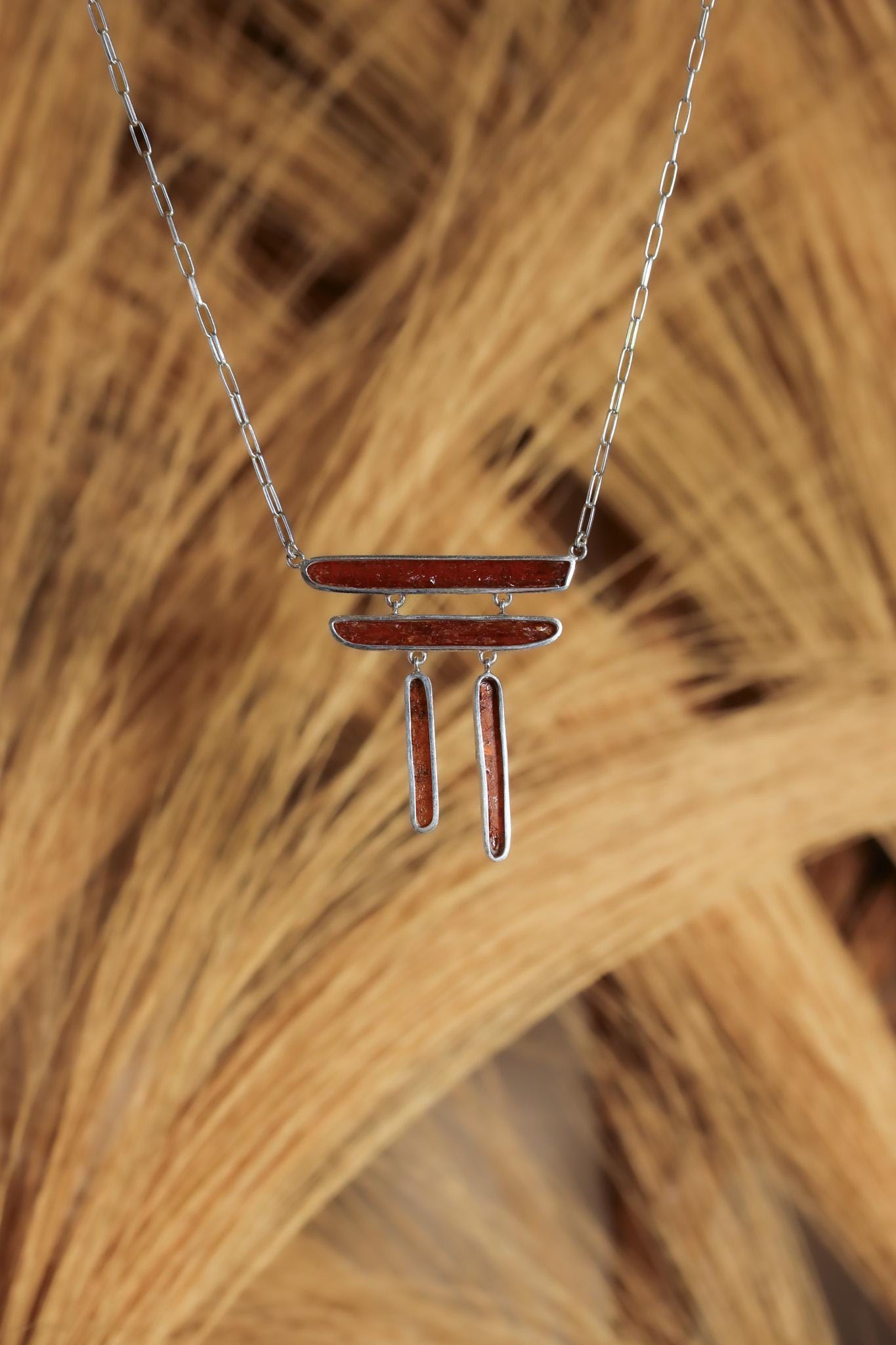 Red Gem Kyanite Sticks With Mica 925 Silver, Boho Raw Crystal Jewelry, Organic Textured Finish, Powerful Stone Pendant, Unique Gift
