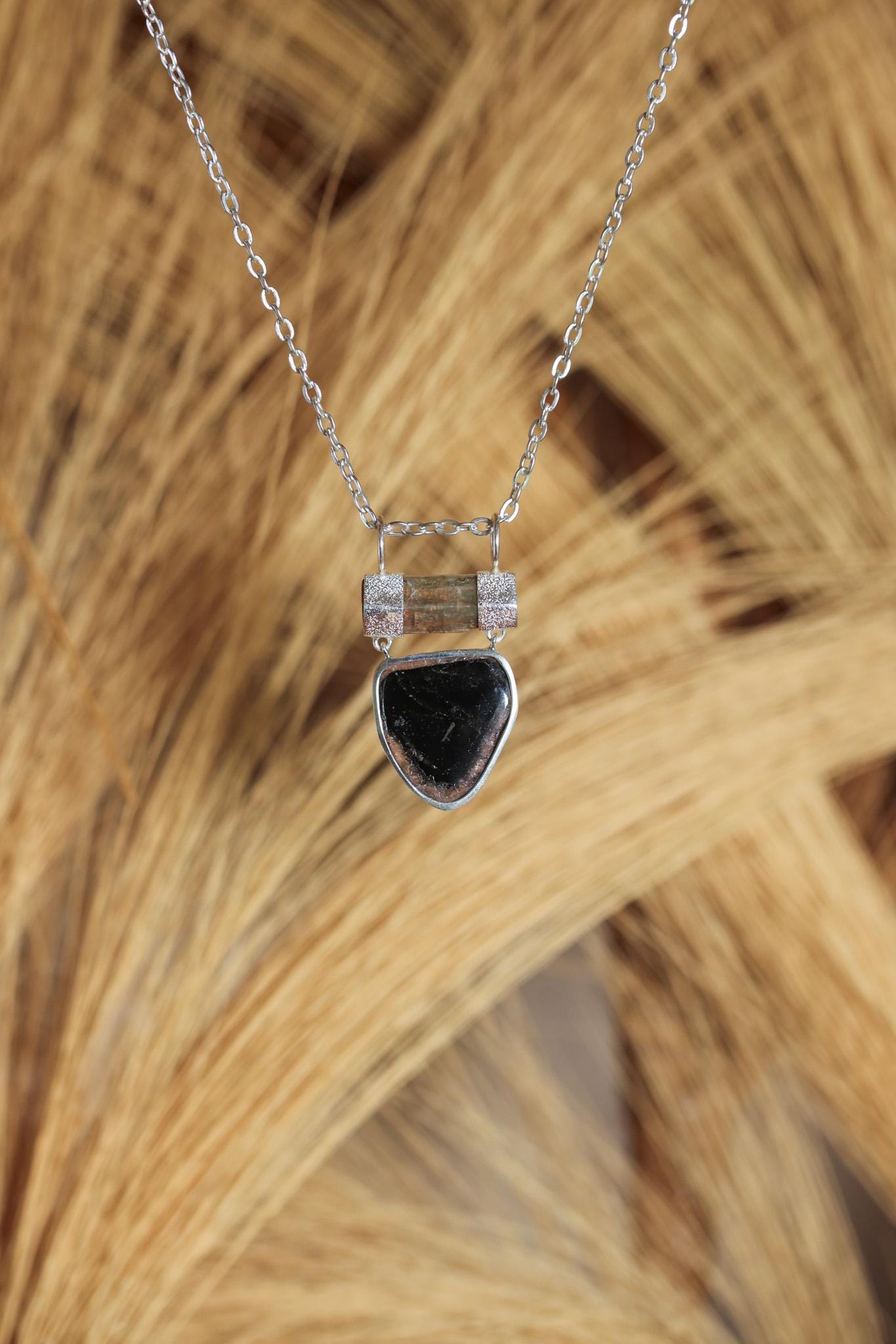 Aquamarine Watermelon Tourmaline Pendant, 925 Silver, Raw Crystal Jewelry, Shield Pendant, Double Bail, High Shine, Boho Gemstone Gift