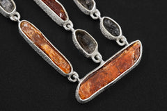 Red Kyanite & Petroleum Smoky Quartz Dangle Necklace, Sterling Silver, Organic Textured Finish, Raw Crystal Necklace, Boho Statement Jewelry