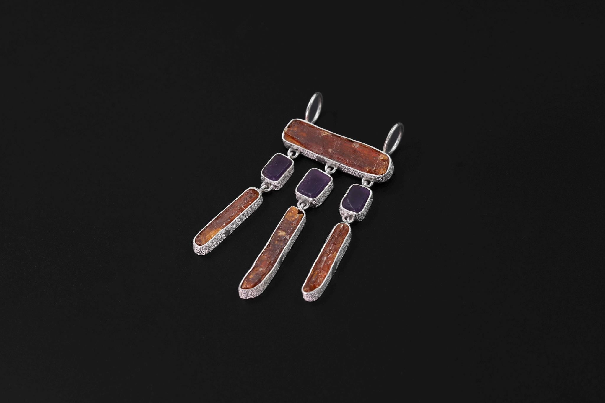 Red Kyanite Amethyst Pendant: 925 Sterling Silver Amulet