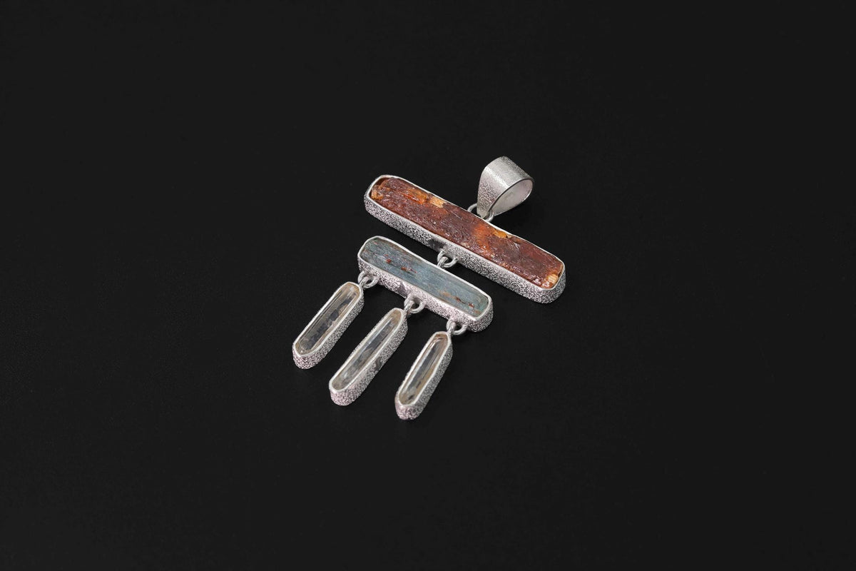 Raw Red Kyanite Aquamarine Pendant: Sterling Silver Healing Necklace