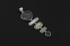 Green Tourmaline Slices, Raw Australian Aquamarine Sticks, Textured 925 Sterling Silver Pendant, Raw Crystal Jewelry, Healing Stone Gift