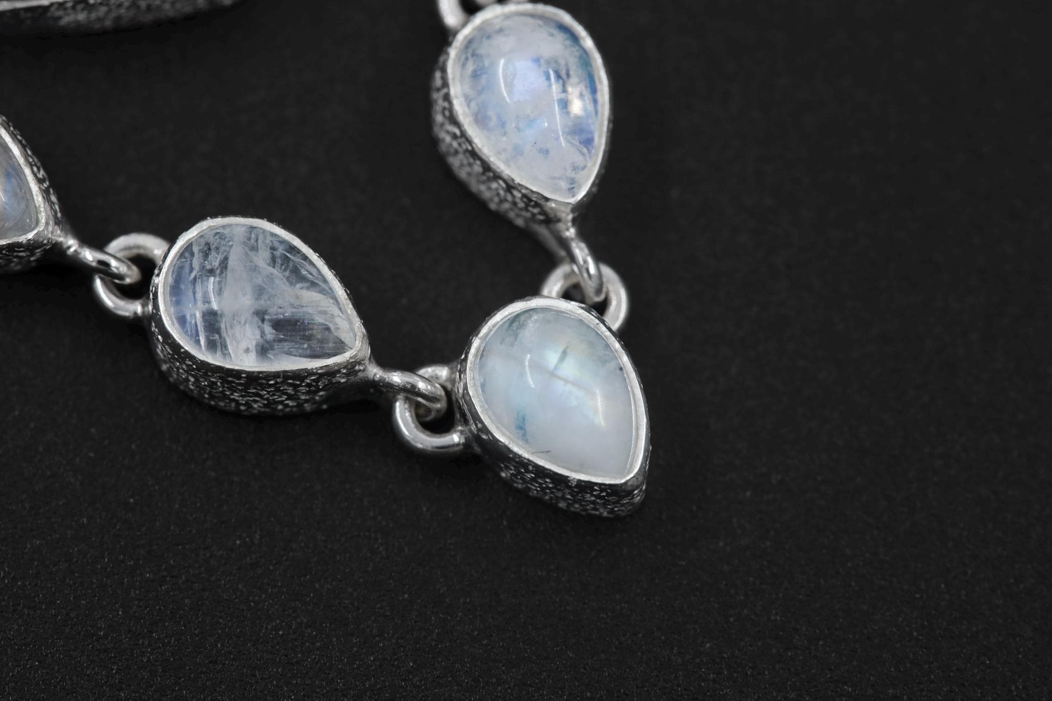 Spiritual Talisman Jewelry, Green Gem Tourmaline Slice, Blue Teardrop Moonstone Pendant, 925 Silver, Polished Organic Texture, Unique Gift