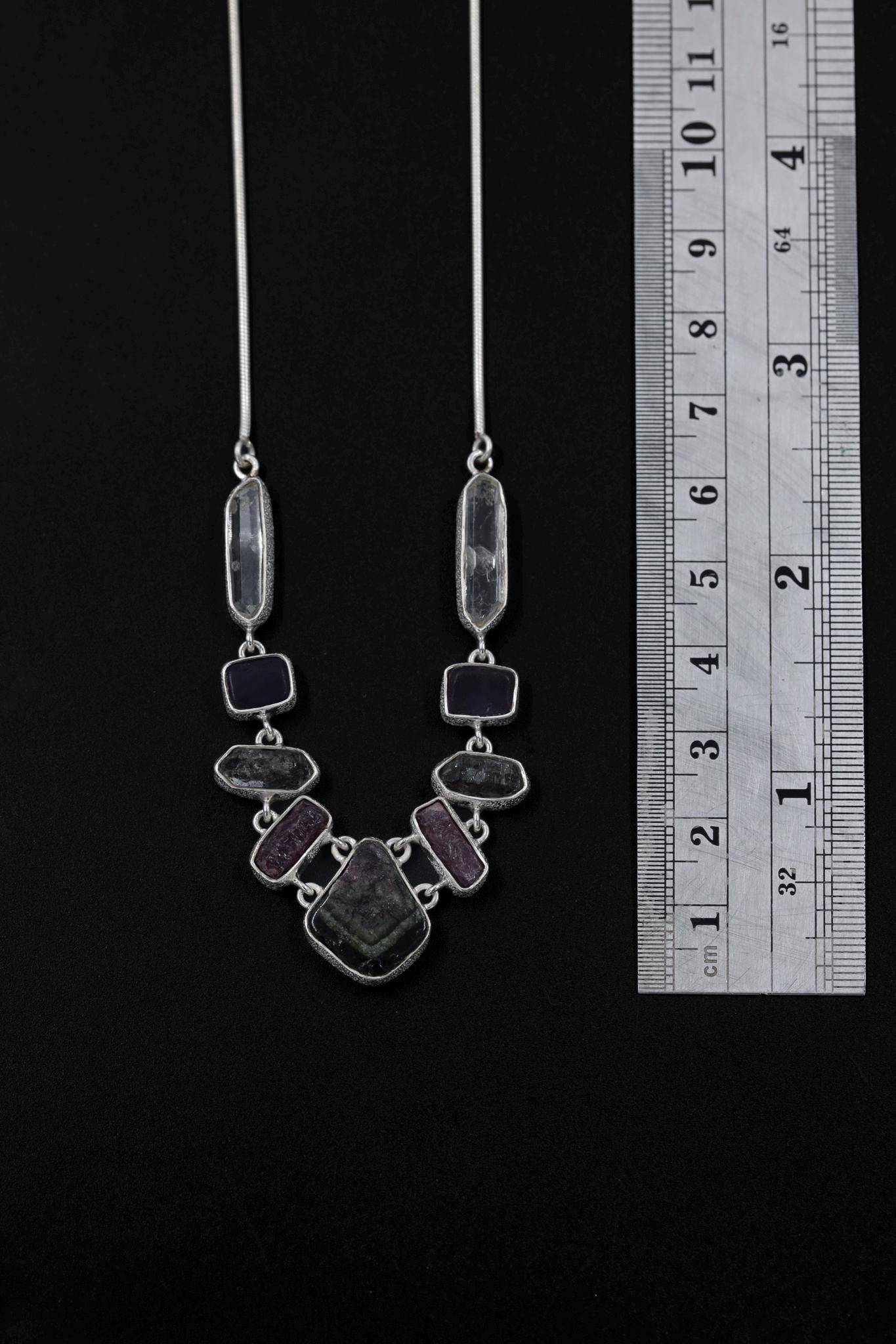 Raw Tourmaline Ruby Quartz Necklace, 925 Silver Box Chain, Green Gem Slice, DT Petroleum Crystal, Chakra Healing Pendant Gift