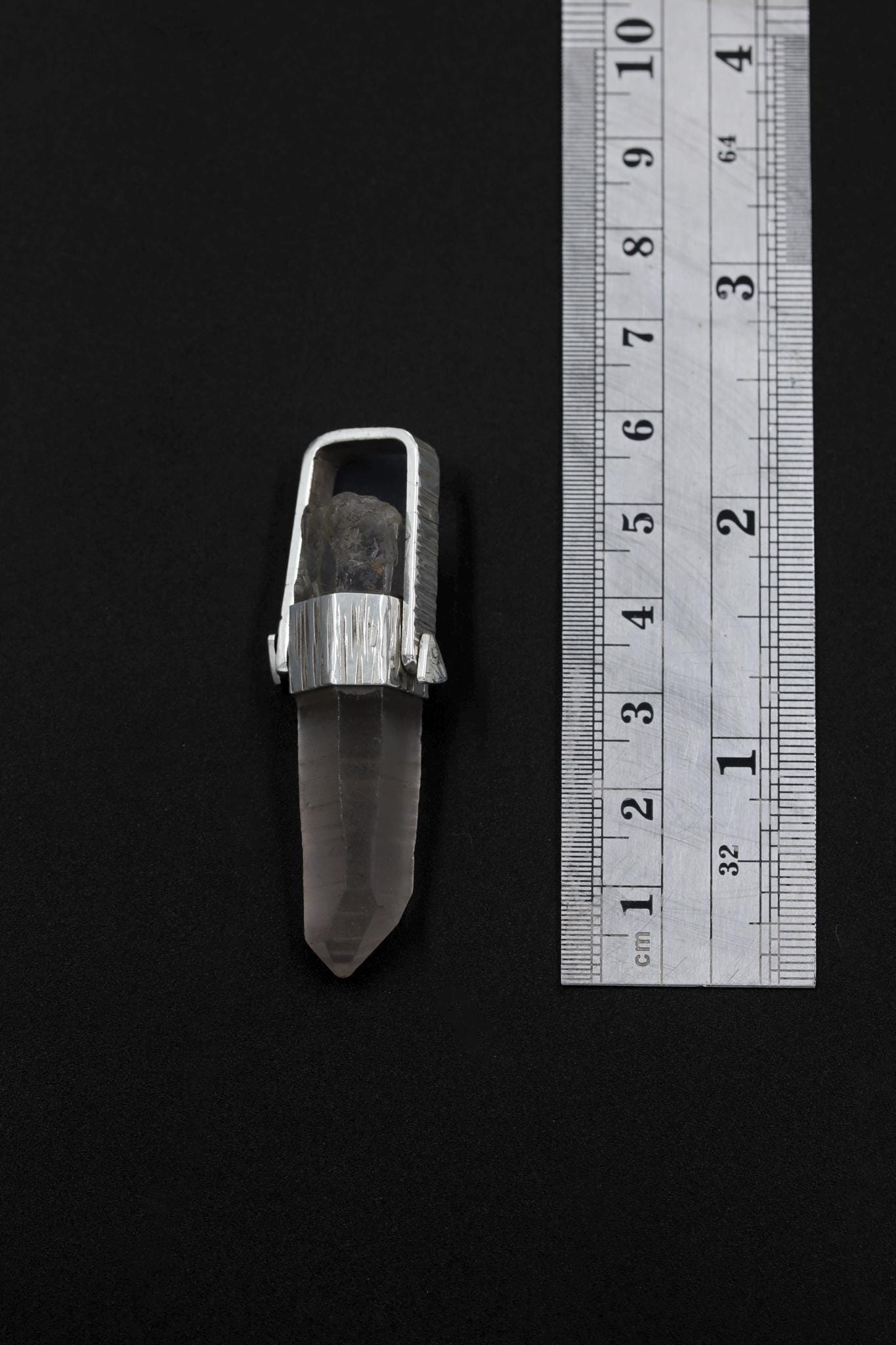 Lemurian Laser Quartz Pendant: Spinning Sterling Silver, Handmade Artisan Jewelry