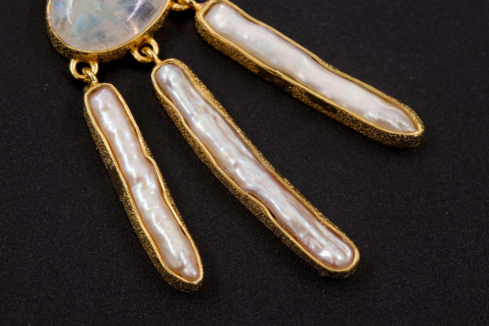 Aquamarine Moonstone Pearl Pendant, 925 Gold Plated Talisman, Raw Stick Pearls, Dreamcatcher Necklace, Crown Chakra, Ocean Energy Gift