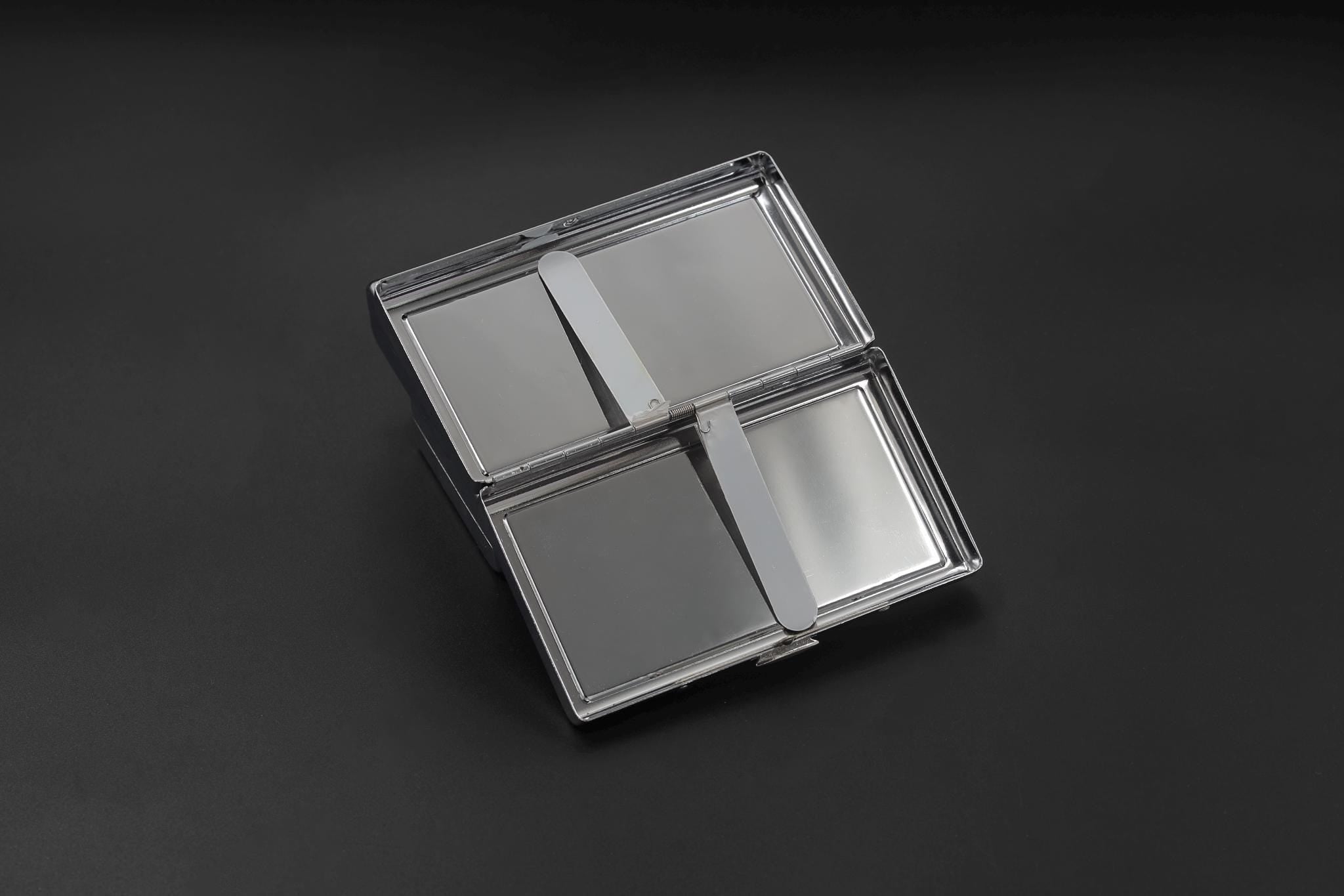 Art Deco Mother of Pearl Cigarette Box Chevron Shell Inlay Keepsake Stainless Steel Mini Case Handmade Jewelry Gift