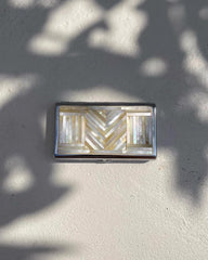 Art Deco Mother of Pearl Cigarette Box Chevron Shell Inlay Keepsake Stainless Steel Mini Case Handmade Jewelry Gift
