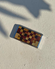 Orwell Checkerboard Cigarette Case, Slim Metal Box with Shell Inlay, Modern Minimalist Smoking Accessory, Vintage Gift for Smokers
