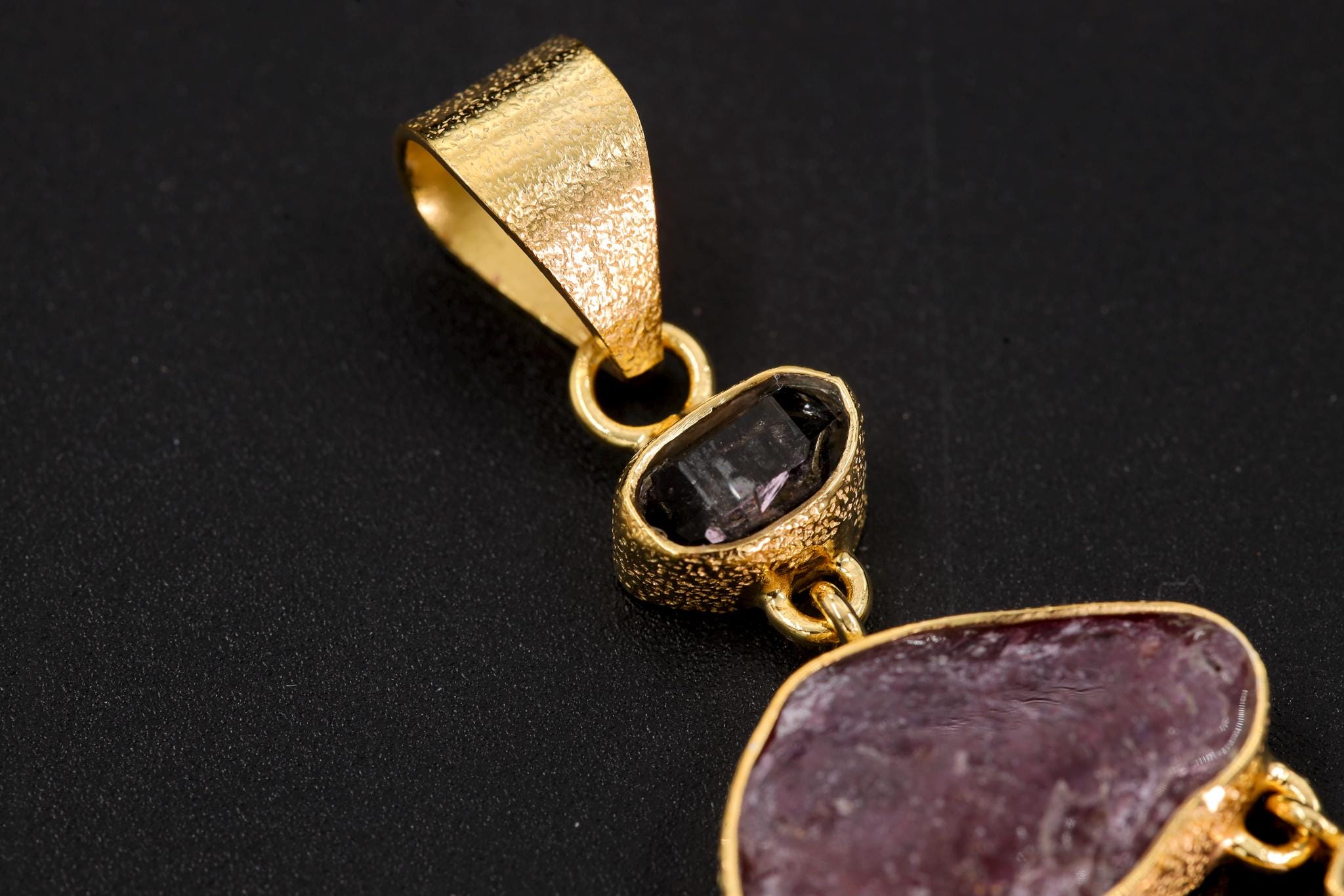 Ruby Aquamarine Quartz Dreamcatcher Pendant, Petroleum Quartz Talisman, 18k Gold Over 925 Silver, Heart & Throat Chakra Healing Gift