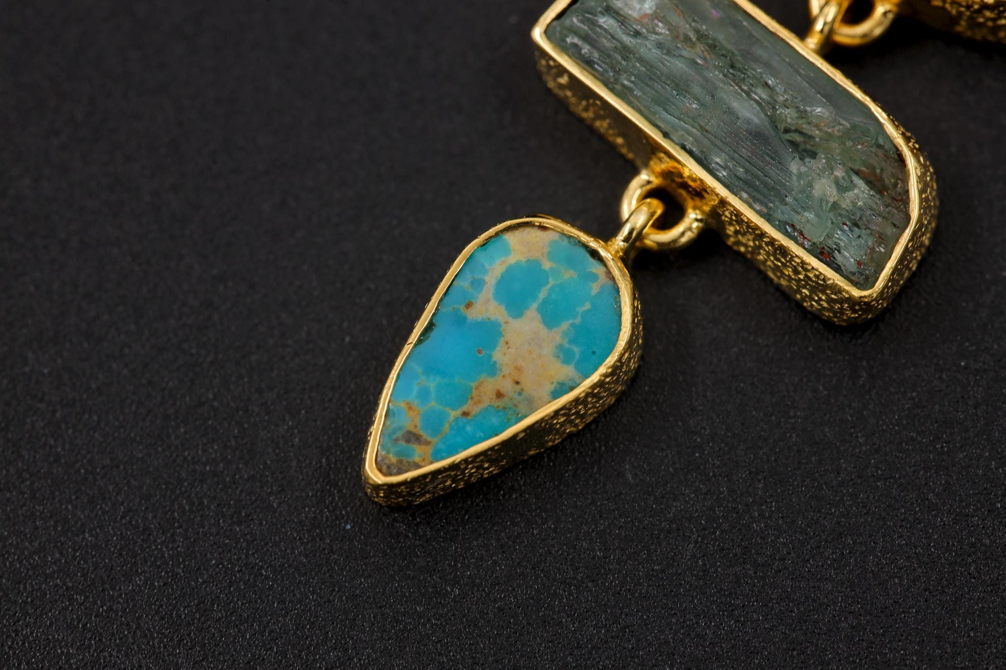 High Grade Larimar, Sleeping Beauty Arizona Turquoise, Raw Aquamarine Pendant, 925 Silver Gold Plated, Throat Chakra, Boho Jewelry Gift