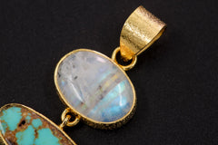 Moonstone, Sleeping Beauty Turquoise, Raw Quartz Pendant, 18K Gold Plated 925 Silver, Chakra Necklace, Unique Blue Gem Gift, Organic Texture
