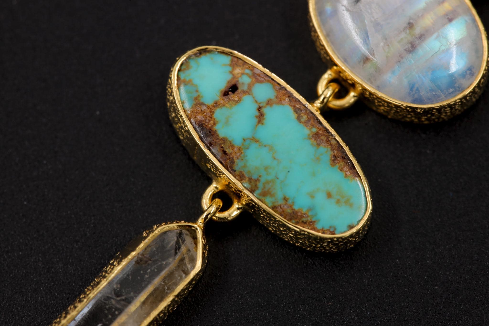 Moonstone, Sleeping Beauty Turquoise, Raw Quartz Pendant, 18K Gold Plated 925 Silver, Chakra Necklace, Unique Blue Gem Gift, Organic Texture