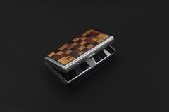 Orwell Checkerboard Cigarette Case, Slim Metal Box with Shell Inlay, Modern Minimalist Smoking Accessory, Vintage Gift for Smokers