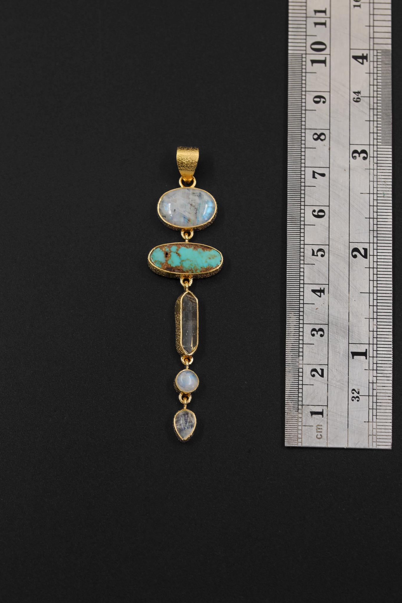 Moonstone, Sleeping Beauty Turquoise, Raw Quartz Pendant, 18K Gold Plated 925 Silver, Chakra Necklace, Unique Blue Gem Gift, Organic Texture