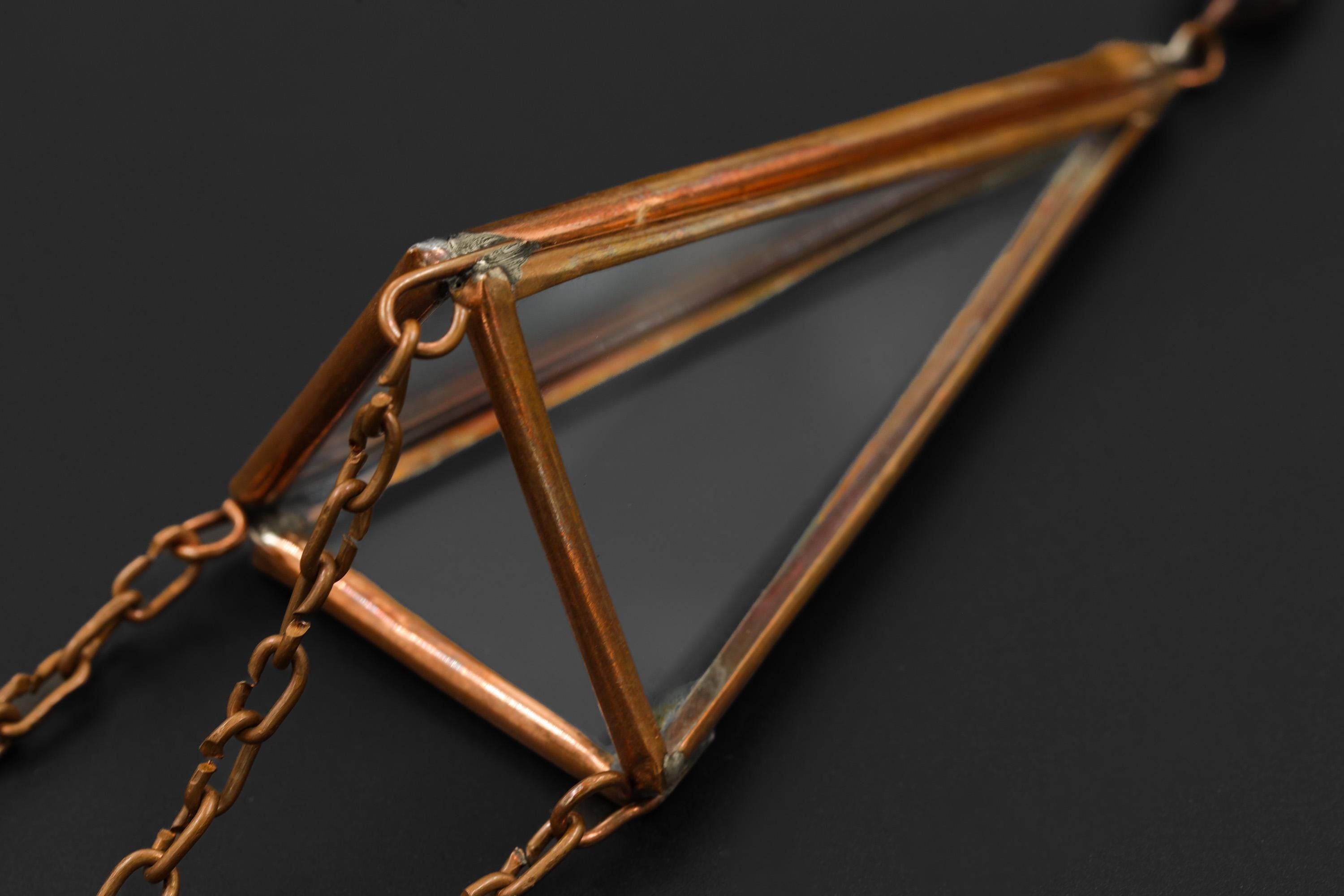 Clear Quartz Copper Triangle Hanging Decor, Glass Prism Suncatcher, Raw Crystal Point, Spiritual Home Decoration Gift