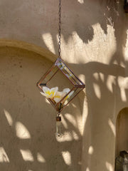 Copper Quartz Hanging Decoration – Geometric Glass Ornament, Raw Crystal Point, Sacred Room Decor