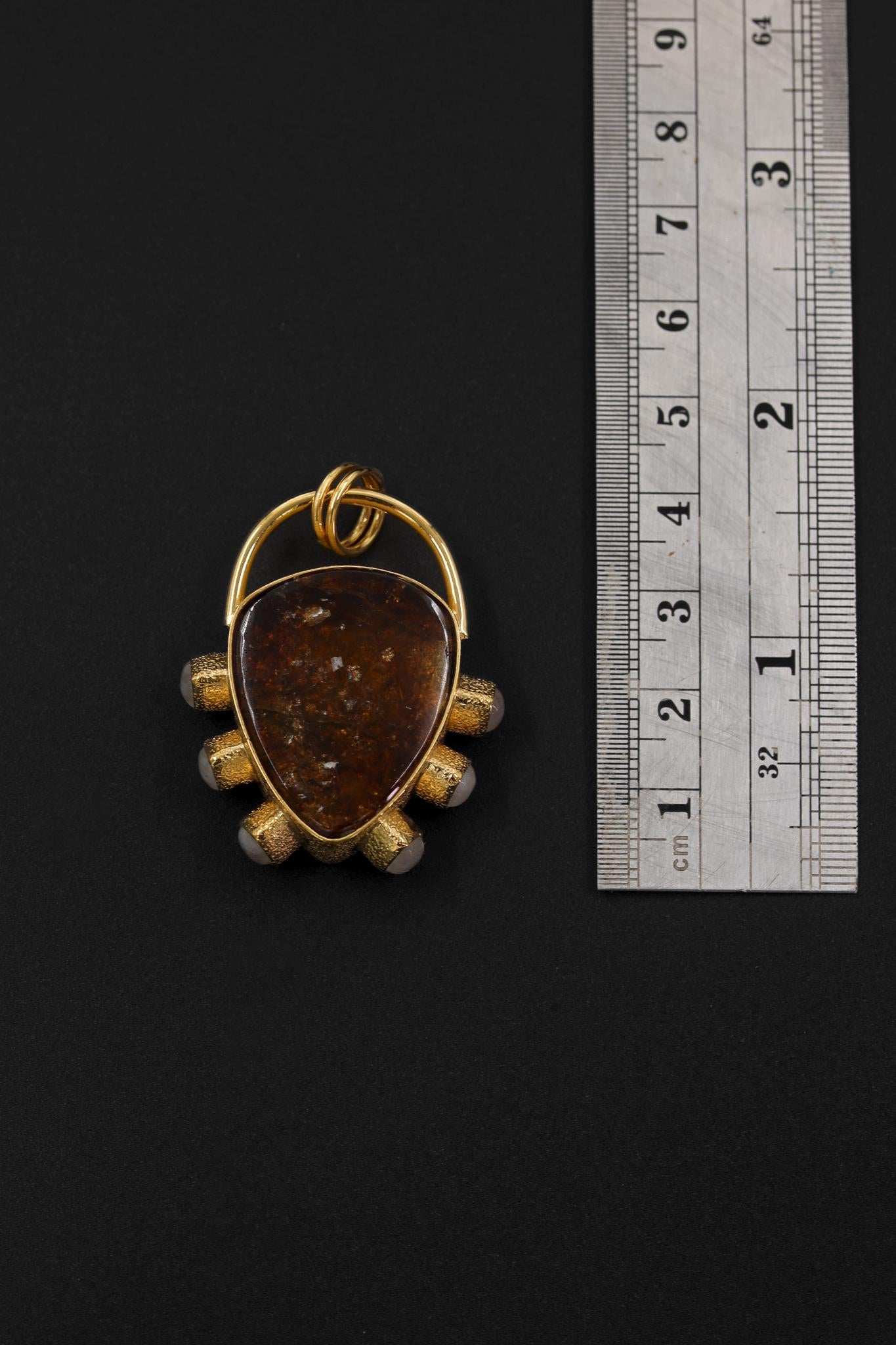 Brown Dravite Tourmaline & Blue Moonstone Pendant, 925 Silver 18k Gold Plated, Organic Texture, Chakra Healing, Christmas Gift Jewelry